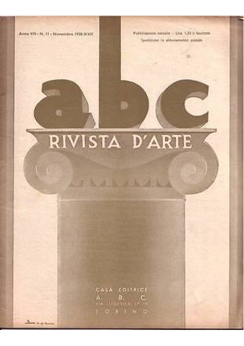 ABC  Rivista d'arte  anno VII numero 11 novembre 1938 pubblicità moderna Mario Albano