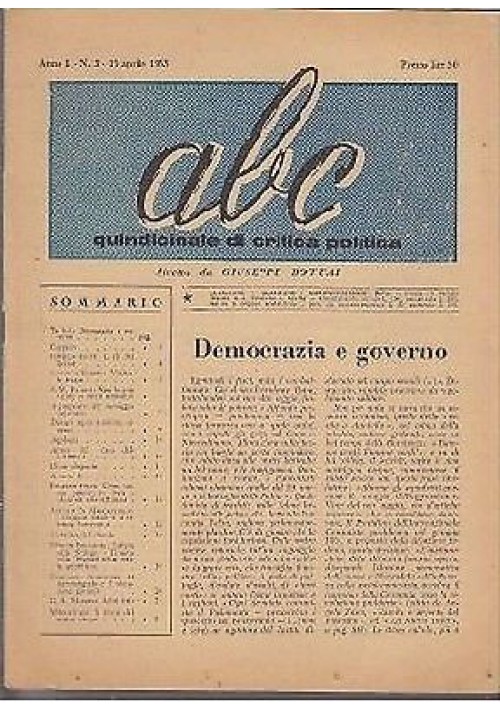 ABC settimanale di critica politica Anno I numero 3 Tipografia Colonna 1953