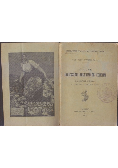 ALCUNE INDICAZIONI SULL'USO DEI CONCIMI di Vittorio Racah 1913 Libro agricoltori