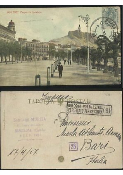 ALICANTE parque de Canalejas - cartolina viaggiata 1917 postcard tarjeta postal 