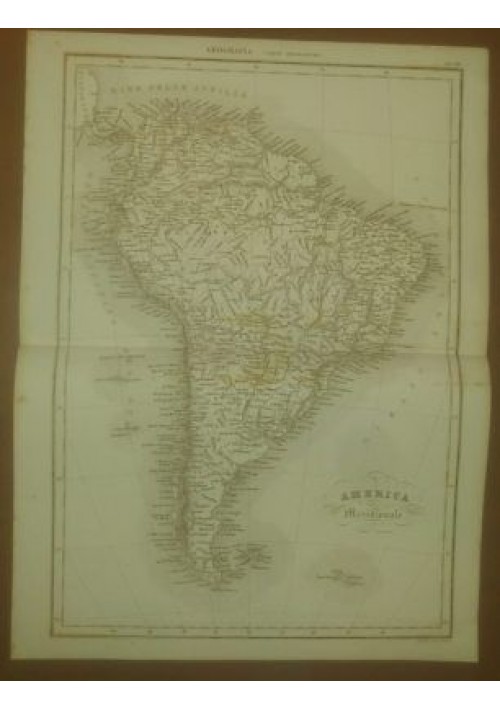 AMERICA MERIDIONALE CARTA GEOGRAFICA  INCISIONE STAMPA RAME 1866 TAVOLA