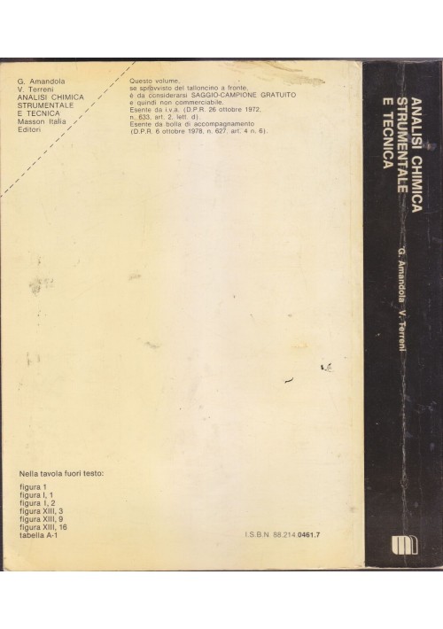 ANALISI CHIMICA STRUMENTALE E TECNICA di G Amandola V Terreni 1980 Masson Libro