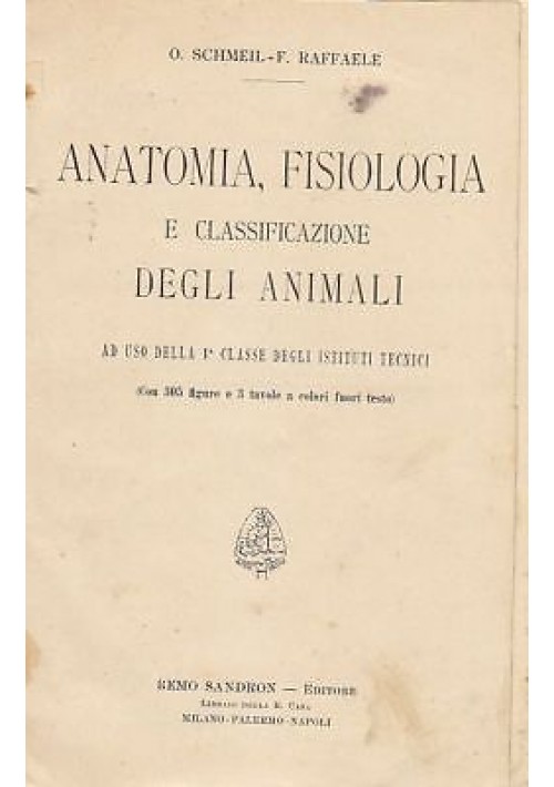 ANATOMIA FISIOLOGIA E CLASSIFICAZIONE DEGLI ANIMALI di O SCHMEIL  e F Raffaele