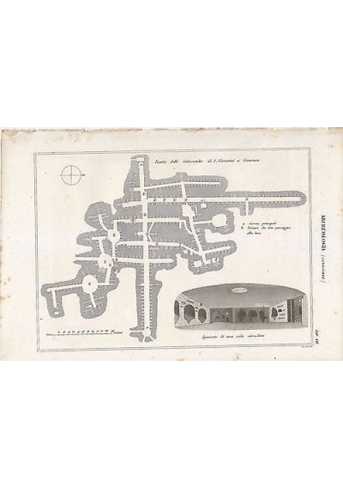 ARCHEOLOGIA CATACOMBE PIANTA INCISIONE STAMPA RAME 1866 ORIGINALE TAVOLA VII