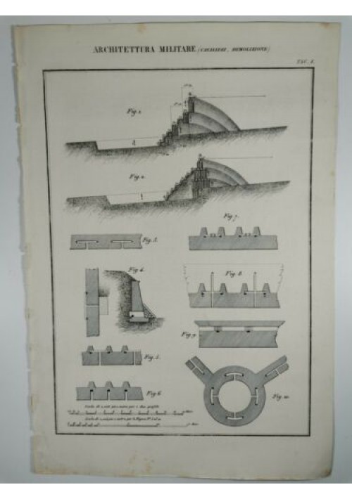 ARCHITETTURA MILITARE CAVALIERI DEMOLIZIONE Incisione Stampa 1866 Tavola antica