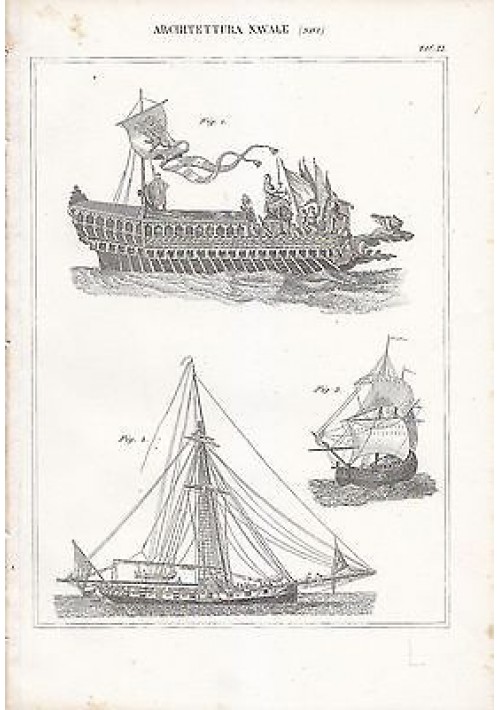 ARCHITETTURA NAVALE NAVE REMI VELA INCISIONE STAMPA RAME 1866 TAVOLA ORIGINALE