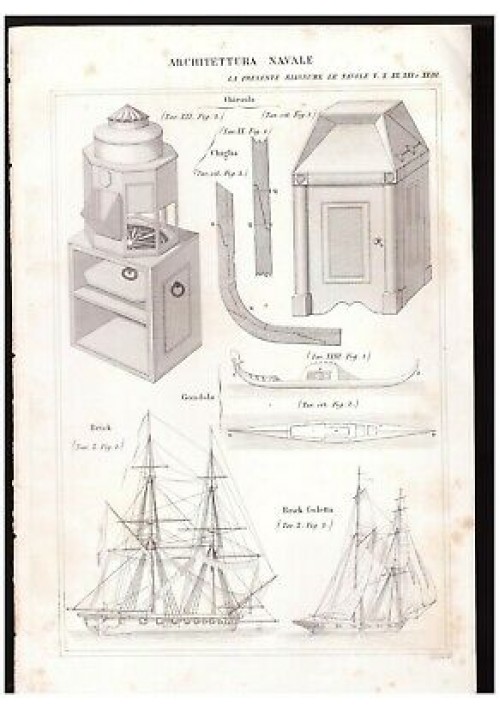 incisione antica ARCHITETTURA NAVALE gondola brick goletta chiesola INCISIONE STAMPA gravure 1866