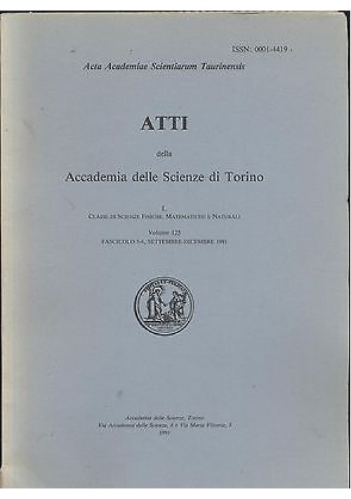 ATTI DELL'ACCADEMIA DELLE SCIENZE DI TORINO volume 125 fascicolo sett. dic. 1991