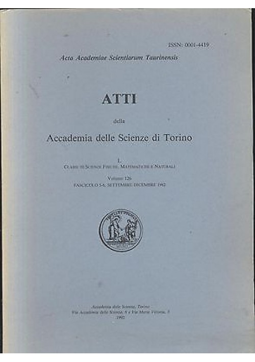 ATTI DELL'ACCADEMIA DELLE SCIENZE DI TORINO volume 126 settembre 1992