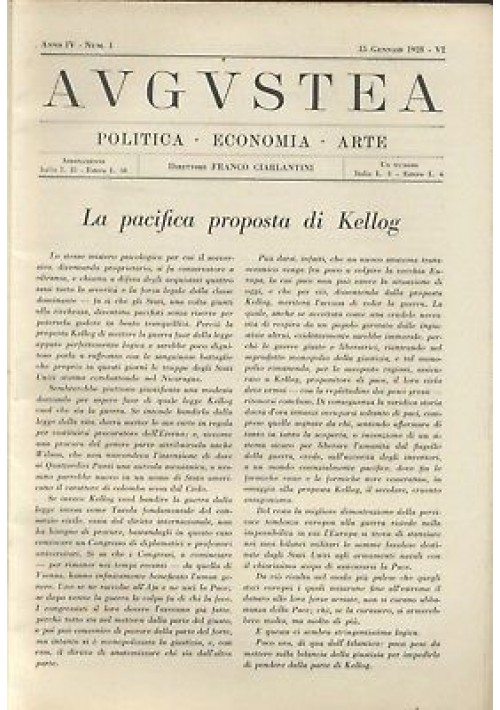 AUGUSTEA RIVISTA politica economia arte anno IV n.1 15 gennaio 1928 fascismo