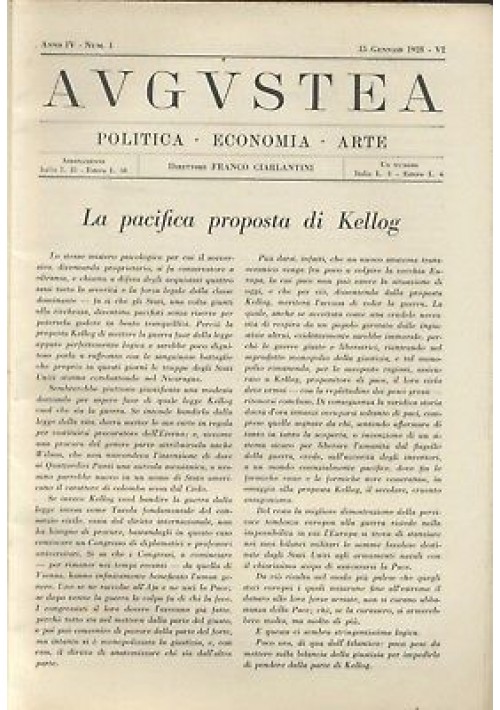 AUGUSTEA RIVISTA politica economia arte anno IV n.1 15 gennaio 1928 fascismo