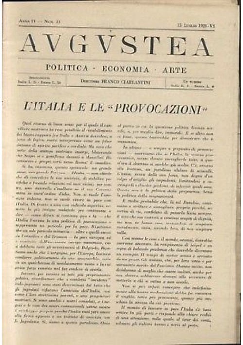 AUGUSTEA RIVISTA politica economia arte anno IV n.13 15 luglio 1928 fascismo