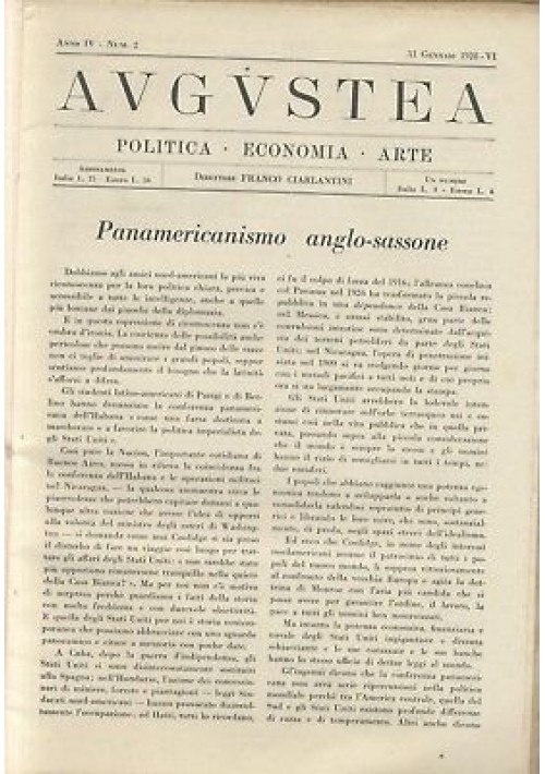 AUGUSTEA RIVISTA politica economia arte anno IV n.2 31 gennaio 1928 fascismo