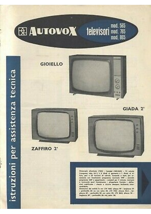 AUTOVOX televisori 565 765 865 istruzioni assistenza tecnica schemi circuiti