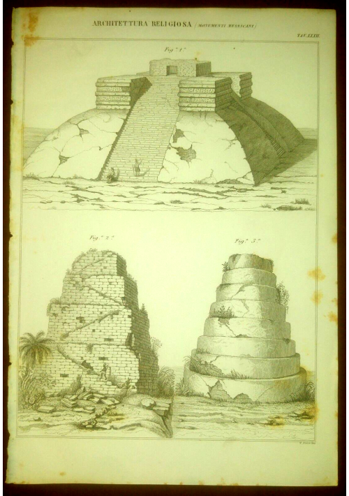 Architettura Religiosa Monumenti Messicani Tavola  Incisione Stampa Antica  1866