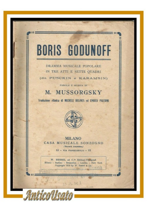 BORIS GODUNOFF di Mussorgsky lbretto d'opera solo testo Sonzogno vintage d'epoca