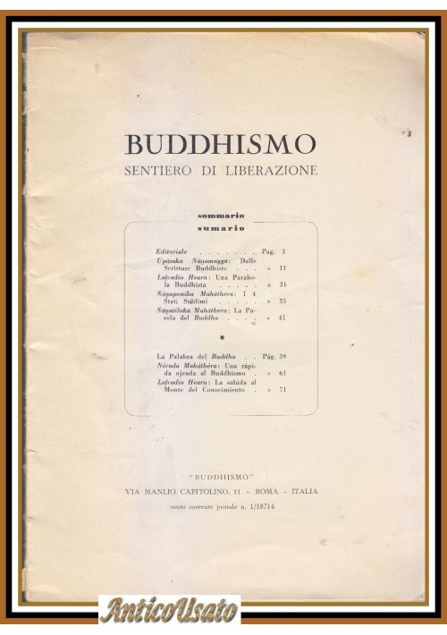 BUDDHISMO sentiero di liberazione 1959 Rivista periodico Anno I numero I