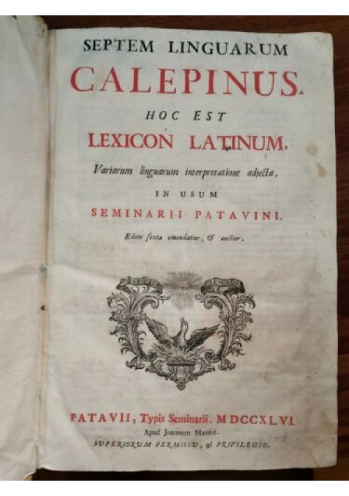 CALEPINO Septem Linguarum Lexicon Latinum 2 volumi Dizionario 7 Lingue del 1746 libro antico