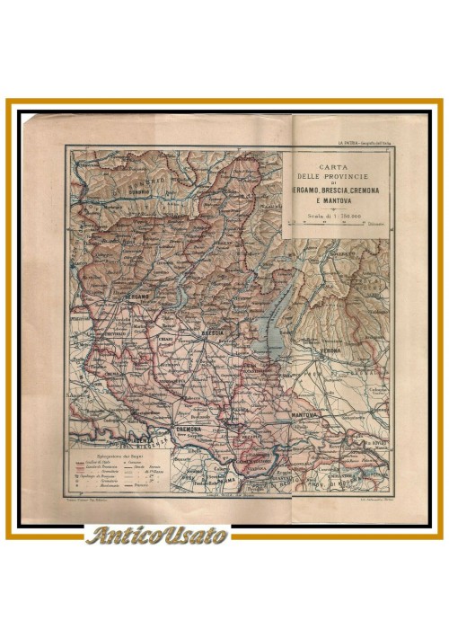 CARTA DELLE PROVINCIE DI BERGAMO BRESCIA CREMONA MANTOVA 1902 Antica Mappa 