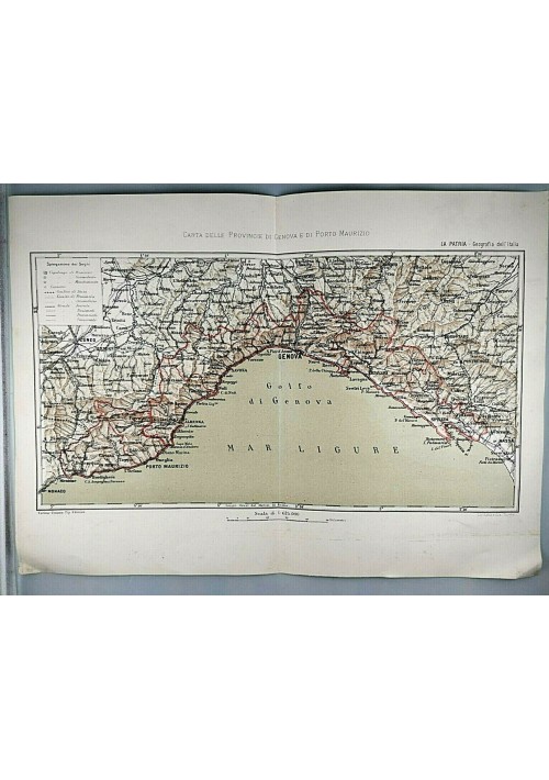 CARTA DELLE PROVINCIE DI GENOVA PORTO MAURIZIO 1902 Stampa Antica Mappa VINTAGE