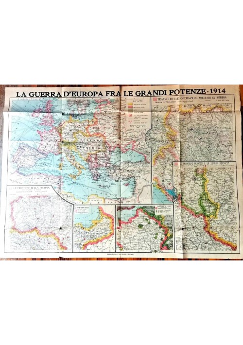 CARTA GEOGRAFICA Mappa LA GUERRA D'EUROPA I Mondiale 1914 Serbia old map antique