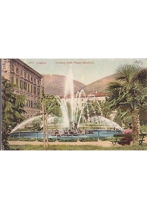 CARTOLINA LUGANO FONTANA DELLA PIAZZA BANDORIA  1911 VIAGGIATA a colori