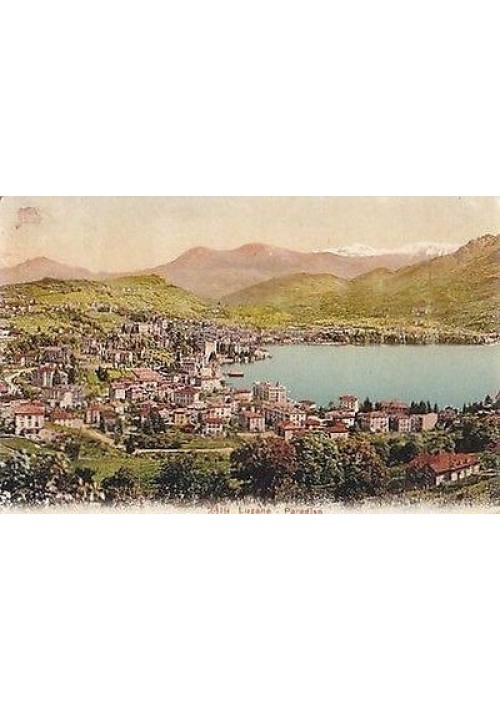 CARTOLINA LUGANO - PARADISO viaggiata 1911 a colori affrancata francobollo svizz