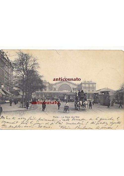 CARTOLINA Paris la Gare de l Est - viaggiata 1902 animata postcard