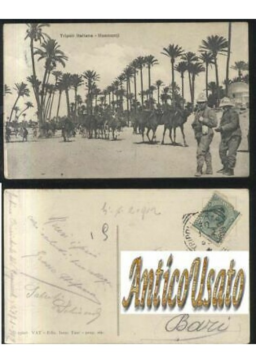 CARTOLINA TRIPOLI ITALIANA hammanji - viaggiata Libia originale 1912 animata