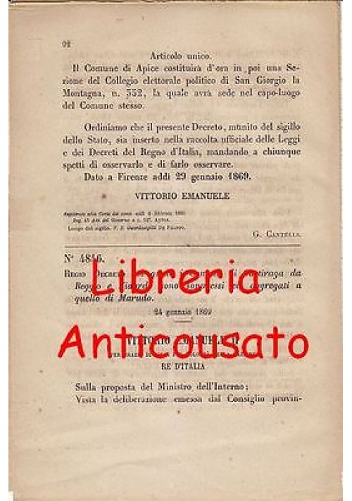 CASTIRAGA DA REGGIO E VIDARDO SOPPRESSI - REGIO DECRETO 1869 - AGGREGATI MARUDO