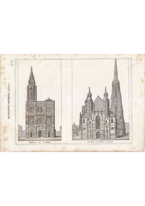 CATTEDRALE DI STRASBURGO S. STEFANO VIENNA INCISIONE STAMPA RAME 1866 ORIGINALE