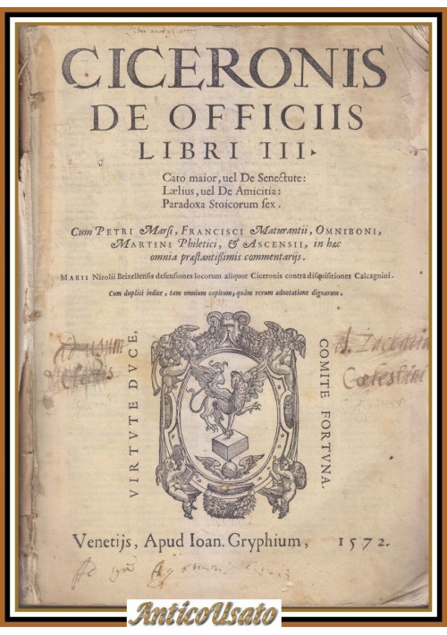 CICERONIS DE OFFICIIS 1572 Gryphium libro antico cinquecentina Cicerone uffici