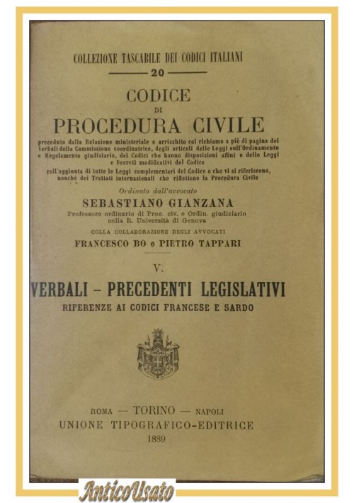 CODICE DI PROCEDURA CIVILE Volume 5 Verbali Precedenti Legislativi 1889 Libro 