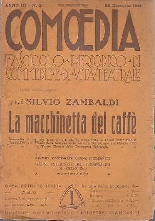 COMOEDIA - ANNO 3 N.2 - 25 GENNAIO 1921 - LA MACCHINETTA DEL CAFFE' -S. ZAMBALDI