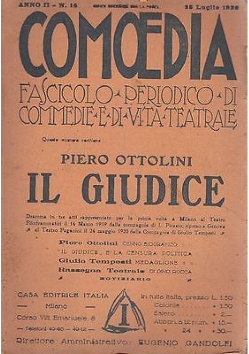 COMOEDIA - Anno 2 N.14 25 LUGLIO 1920 IL GIUDICE - PIERO OTTOLINI