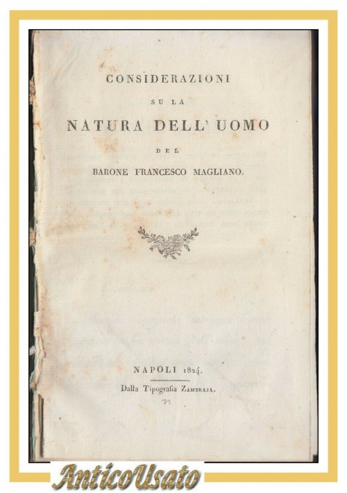 CONSIDERAZIONI SU LA NATURA DELL'UOMO di Francesco Magliano 1824 Montorio nei Frentani