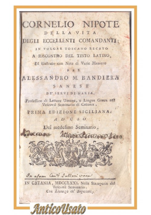 CORNELIO NIPOTE Della Vita Degli Eccellenti Comandanti 1771 Catania Libro Antico