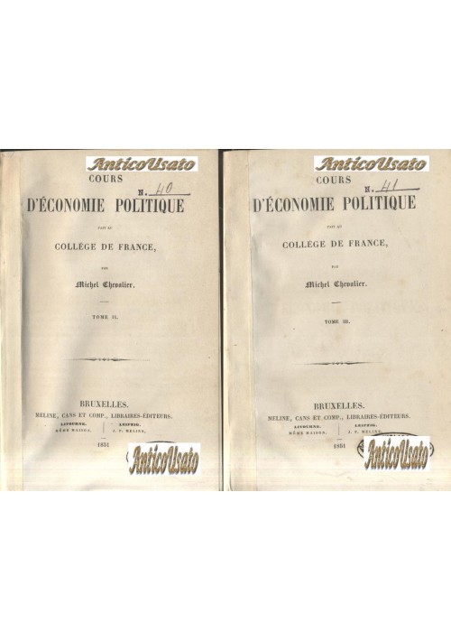 COURS D ECONOMIE  POLITIQUE 3 volumi COMPLETO Michel Chevalier 1851 Meline Cans