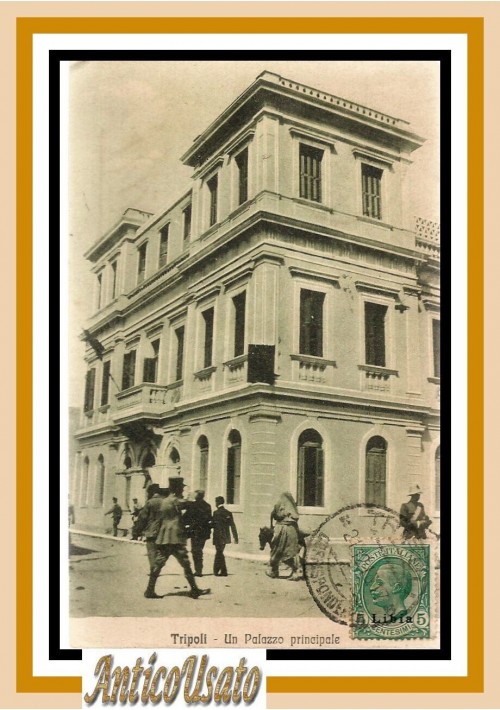 Cartolina Tripoli un palazzo principale 1916 Libia Vintage Colonialismo Africa