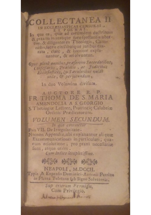 Collectanea II in ecclesiasticas censuras et poenas vol II 1702 Thoma Amendolia 