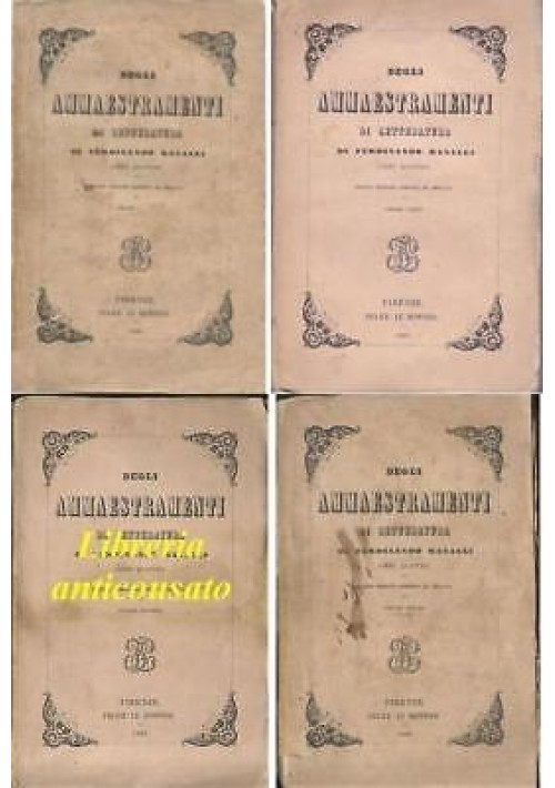 DEGLI AMMAESTRAMENTI DI LETTERATURA Ferdinando Ranalli 4 volumi COMPLETO 1857