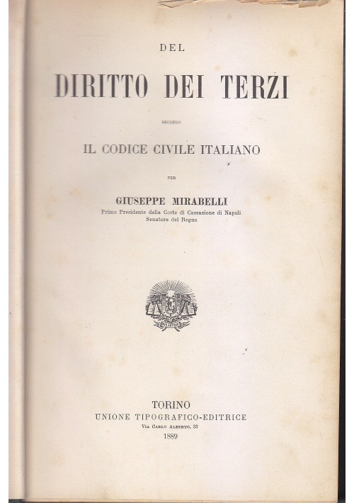 DEL DIRITTO DEI TERZI  Giuseppe Mirabelli 1889 Unione Tipografica Editrice 