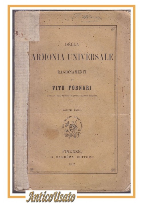 DELLA ARMONIA UNIVERSALE ragionamenti  di Vito Fornari 1862 libro filosofia