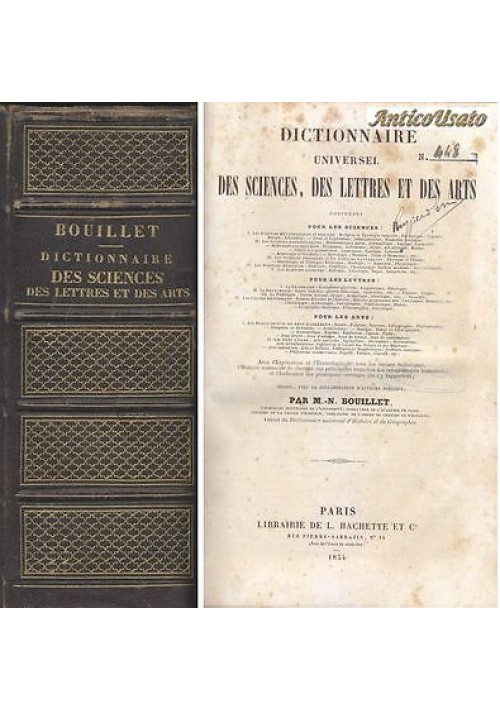 DICTIONNAIRE UNIVERSEL DES SCIENCES DES LETTRES ET DES ARTS di Bouillet 1854 