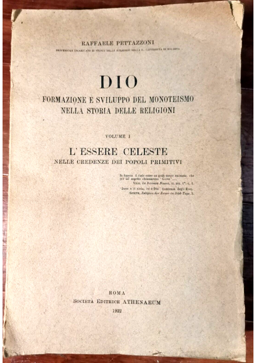 DIO formazione sviluppo del monoteismo volume I di Pettazzoni 1922 libro storia