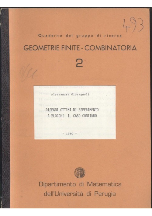 DISEGNI OTTIMI DI ESPERIMENTI A BLOCCHI IL CASO CONTINUO di Giovagnoli 1980