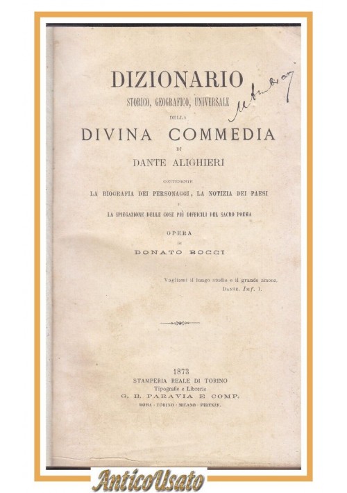 DIZIONARIO STORICO GEOGRAFICO UNIVERSALE DELLA DIVINA COMMEDIA di Bocci 1873