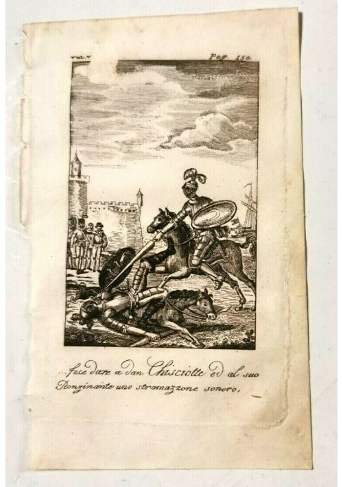 DON CHISCIOTTE DELLA MANCIA e Ronzinante incisione antica 1824 stampa vintage