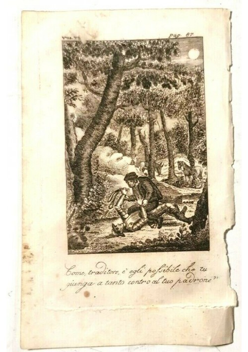 DON CHISCIOTTE DELLA MANCIA e Sancho fanno a botte incisione antica 1824 stampa 