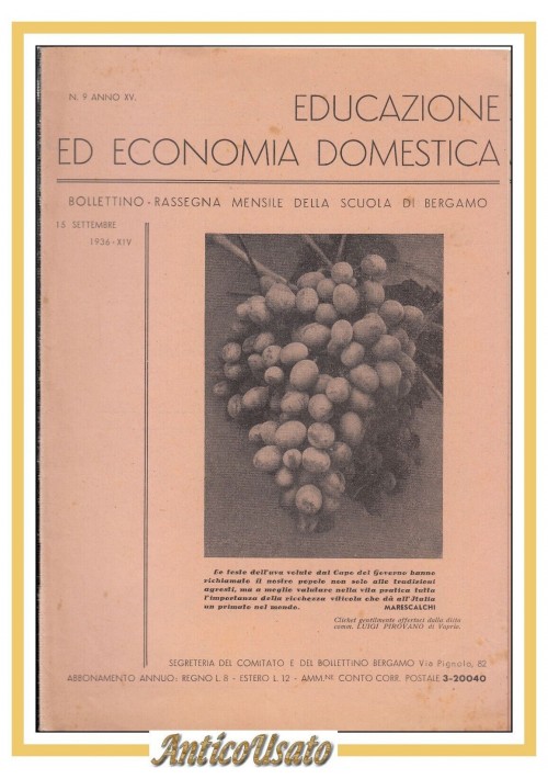 EDUCAZIONE DOMESTICA ED ECONOMIA Settembre 1936 Bollettino Scuola di Bergamo